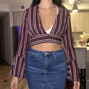 Striped crop top long sleeve